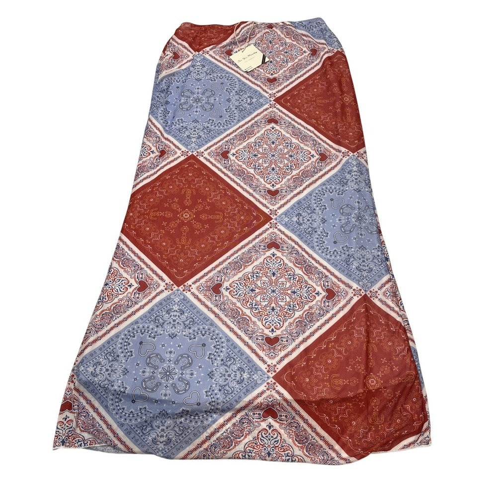 See You Monday Skirt Patchwork Sheer Chiffon Bandana Print Maxi Size L Patriotic